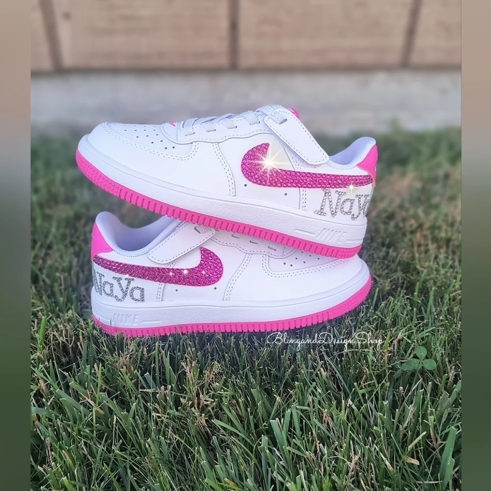 Girls Bling Nike Air Force 1 Low Easy On Personalized Sneakers With Crystals
